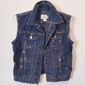 Calvin Klein Denim Vest Painted Comfortable Sleeveless Breathable Women's Size S